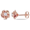 Rose Gold Plated Sterling Silver Created White Sapphire Flower Earrings