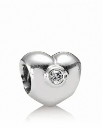 Cubic zirconia adds extra sparkle to a polished silver PANDORA heart charm. Cubic zirconia adds extra sparkle to a polished silver PANDORA heart charm.