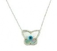 Meira T Silver & CZ Mother of Pearl & Evil Eye Necklace