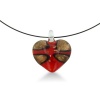Vibrant Red Heart Shaped Murano Glass Pendant on a Black Stainless Steel Wire, 18 Inches