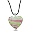 Lime and Pink Murano Glass Heart Pendant on 22 Inch Black Leather Cord Necklace