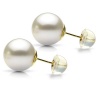 14k Yellow Gold 9-10mm Perfect Round White Cultured Freshwater Pearl High Luster Stud Earring AAA Quality.