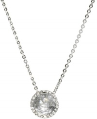 Shimmering sophistication from Michael Kors. This pendant necklace highlights a clear cubic zirconia stone (3-3/8 ct. t.w.), embellished with czech stones. Crafted in silver tone mixed metal. Approximate length: 16 inches. Approximate drop: 1/2 inch. Shimmering sophistication from Michael Kors. This pendant necklace highlights a clear cubic zirconia stone (3-3/8 ct. t.w.), embellished with czech stones. Crafted in silver tone mixed metal. Approximate length: 16 inches. Approximate drop: 1/2 inch.