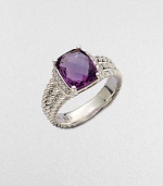 From the Petite Wheaton Collection. A beautiful triple cable shank design with a rich amethyst stone accented in dazzling diamonds. Sterling silverAmethystDiamonds, .1 tcwWidth, about ½Imported 