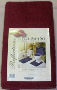 5 PIECE BURGUNDY BATHROOM RUG SET, INCLUDES AREA RUG, CONTOUR RUG, LID COVER AND TANK SET - COLOR: BURGUNDY 5 PIECE BURGUNDY BATHROOM RUG SET, INCLUDES AREA RUG, CONTOUR RUG, LID COVER AND TANK SET - COLOR: BURGUNDY