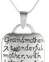 Sterling Silver Grandmother A Wonderful Mother with Lots of Practice Square Pendant Necklace, 18