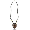 MUR RD PEND ORANGE/YEL W/BLK BEADS Black and Gold Heart Shaped Murano Glass Pendant on Beaded Chain, 24 Inches Long