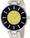 Anne Klein Women's 10/9987NVWT Leather Silver-Tone Blue and Yellow Dial White Leather Strap Watch