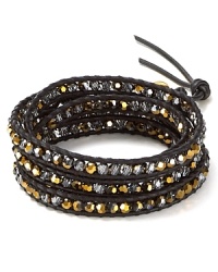 This signature Chan Luu leather and crystal stone wrap bracelet flirts with a rugged and very romantic spirit, styled to layer your wrist in eclectic, bohemian glamour. This signature Chan Luu leather and crystal stone wrap bracelet flirts with a rugged and very romantic spirit, styled to layer your wrist in eclectic, bohemian glamour.