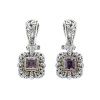 925 Silver & Amethyst Square Filigree Earrings with 18k Gold Accents