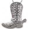 Star Texas Cowboy Boots Pendant Necklace Lucky Western Cowgirl Charm High Polish Silver Tone Fashion Jewelry