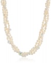 3 Row White Freshwater Pearl and Swarovski Elements Crystal Buttons with Gold Tone Chain and Clasp Necklace, 18+3