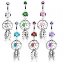 Stainless Steel Dream Catcher Woven Star Design with Bead and Feathers Fancy Belly Ring; Comes With Free Gift Box Stainless Steel Dream Catcher Woven Star Design with Bead and Feathers Fancy Belly Ring; Comes With Free Gift Box