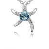 Contessa Bella Fancy Genuine 18k White Gold Plated Aqua Blue and Clear Swarovski Austrian Crystal Elements Beautiful Starfish Pendant Necklace Elegant Silver Color Crystal Jewelry