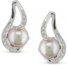 9-10mm Pink Cultured Freshwater Pearl and Single-Cut Diamond Earrings w/Sterling Silver