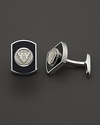 Sterling silver and enamel dogtag cuff links with classic Gucci logo. Sterling silver and enamel dogtag cuff links with classic Gucci logo.