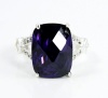 City by City Ring, Silver Plated Rectangular Faceted Amethyst Purple with Cubic Zirconia Accents Ring Size 8