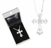 Byzantine Silver Crystal Cross Pendant With Austrian Crystals and Necklace