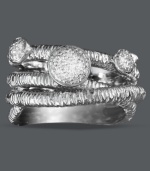 Sweet stackable style all in one. Balissima by Effy Collection's chic layered statement ring gives the illusion of multiple rings stacked on top of one another. Crafted in smooth and textured sterling silver, ring features sparkling round-cut diamonds (1/6 ct. t.w.). Size 7. Sweet stackable style all in one. Balissima by Effy Collection's chic layered statement ring gives the illusion of multiple rings stacked on top of one another. Crafted in smooth and textured sterling silver, ring features sparkling round-cut diamonds (1/6 ct. t.w.). Size 7.