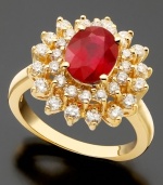 Celebrate July with a stunning birthstone in an ebullient setting. This Royalty Inspired by Effy Collection ring features an oval-cut ruby (1-9/10 ct. t.w.) and round-cut diamonds (1 ct. t.w.) set in 14k gold. Celebrate July with a stunning birthstone in an ebullient setting. This Royalty Inspired by Effy Collection ring features an oval-cut ruby (1-9/10 ct. t.w.) and round-cut diamonds (1 ct. t.w.) set in 14k gold.