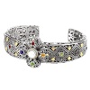 925 Silver, Freshwater Pearl & Multi-Stone Cross Cuff Bracelet with 18k Accents