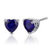 2.00 Carats Blue Sapphire Heart Shape Stud Earrings in Sterling Silver Rhodium Nickel Finish