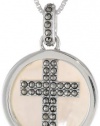 Judith Jack Mini Clouds Sterling Silver Marcasite Mother-Of-Pearl Reversible Cross Pendant Necklace, 18
