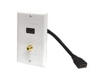 Steren 526-111WH Standard HDMI Pigtail + F Jack Wall Plate, White Steren 526-111WH Standard HDMI Pigtail + F Jack Wall Plate, White