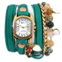 La Mer Collections - Paris Heart Stones Layer Leather Wrap Watch