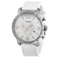 FOSSIL Nate Chronograph Leather Watch - White FOSSIL Nate Chronograph Leather Watch - White