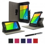 rooCASE Google Nexus 7 FHD 2nd Gen Tablet Dual-View Folio Case Cover - Black (with Pen Stylus) Nexus 7 2 2013 Model
