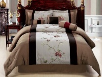 7 Piece Patchwork Comforter Set, Chocolate Brown, Camel, Burgundy Bedding - California Cal King 7 Piece Patchwork Comforter Set, Chocolate Brown, Camel, Burgundy Bedding - California Cal King