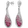 Sterling Silver Tear Drop Crystal Dangle Earrings with Pink and White Swarovski Elements