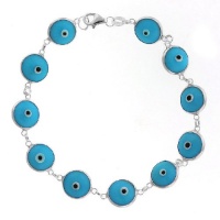 925 Sterling Silver Evil Eye Bracelet Blue 7 Inch B/New 925 Sterling Silver Evil Eye Bracelet Blue 7 Inch B/New