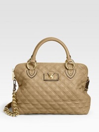 This refined ladylike design in soft quilted leather, features an oversized chain and leather strap and an iconic push-lock plaque at the front.Top handle, 5¼ drop Chain and leather shoulder strap, 12 drop Top zip closure One inside zip pocket One inside open pocket Cotton lining 14W X 10H X 6D Made in Italy This refined ladylike design in soft quilted leather, features an oversized chain and leather strap and an iconic push-lock plaque at the front.Top handle, 5¼ drop Chain and leather shoulder strap, 12 drop Top zip closure One inside zip pocket One inside open pocket Cotton lining 14W X 10H X 6D Made in Italy