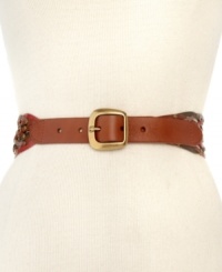 Take an artisan approach to accessorizing with this have-to-have hippie-chic belt from Fossil. Featuring rich woven leather, stud accents and a brass-tone buckle, it's the finishing touch to a laid-back look. Take an artisan approach to accessorizing with this have-to-have hippie-chic belt from Fossil. Featuring rich woven leather, stud accents and a brass-tone buckle, it's the finishing touch to a laid-back look.