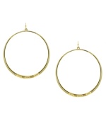 Geometric glam, by Vince Camuto. These classic hoop earrings have been upgraded with rectangular stud detail at the bottom. Crafted in gold tone mixed metal. Approximate drop: 2-1/2 inches.