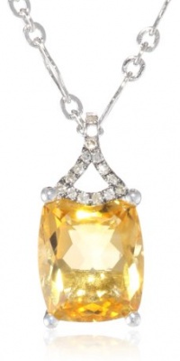 Badgley Mischka Fine Jewelry Cushion Cut Citrine and Champagne Diamonds Pendant Necklace, 18 Badgley Mischka Fine Jewelry Cushion Cut Citrine and Champagne Diamonds Pendant Necklace, 18