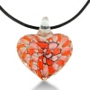 Red and White Murano Glass Heart Pendant on 22 Inch Black Leather Cord Necklace Necklace