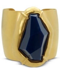 So chic. T Tahari's captivating cuff bracelet from the Soho Chic Collection features an abstract blue resin stone set at the center. Nickel-free for sensitive skin. Crafted in 14k gold-plated mixed metal. Approximate width: 2 inches. So chic. T Tahari's captivating cuff bracelet from the Soho Chic Collection features an abstract blue resin stone set at the center. Nickel-free for sensitive skin. Crafted in 14k gold-plated mixed metal. Approximate width: 2 inches.