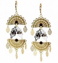 Aqua Brand Earrings, Filigree Fan Shape Chandelier Earrings with Crystal Accents Aqua Brand Earrings, Filigree Fan Shape Chandelier Earrings with Crystal Accents