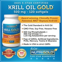 #1 Krill Oil Omega-3 Supplement - Krill GOLD, 500mg, 120 Softgels - IKOS 5-Star Certified, Multi-Patented, GMO-free, Hexane-free, Cold-Pressed NKO Neptune Krill Oil with Astaxanthin