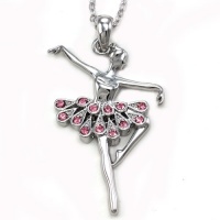 Light Pink Dancing Ballerina Dancer Ballet Dance Pendant Necklace Charm Silver Tone Designer Teens Girls Pink Ballet Dress Jewelry