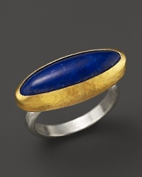 A brilliant lapis stone glows from within a 24K yellow gold setting on Gurhan's sterling silver Parliament ring. A brilliant lapis stone glows from within a 24K yellow gold setting on Gurhan's sterling silver Parliament ring.