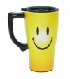 Smiley Face Ceramic Travel Mug with Snap-on Lid - Have a Nice Day!