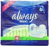 Always Maxi Unscented Pads with Wings, Long/Super, 45 Count Always Maxi Unscented Pads with Wings, Long/Super, 45 Count