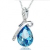 K Mega Jewelry Authentic Swarovski Elements Blue Crystal Pendant Necklace 18k White Gold Plated Tear Drop Chain