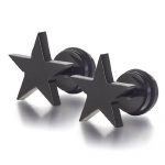 (Holiday Gift and Free Shipping) U2u New a Pair of Stainless Steel Black Five-pointed Star Earrings(6mm)