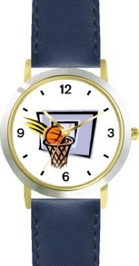 Basketball, Hoop, Backboard, Swish Basketball Theme - WATCHBUDDY® DELUXE TWO-TONE THEME WATCH - Arabic Numbers - Blue Leather Strap-Children's Size-Small ( Boy's Size & Girl's Size ) Basketball, Hoop, Backboard, Swish Basketball Theme - WATCHBUDDY® DELUXE TWO-TONE THEME WATCH - Arabic Numbers - Blue Leather Strap-Children's Size-Small ( Boy's Size & Girl's Size )