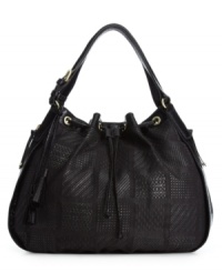 Exotic python trim adds vicious style to this St. Tropez satchel by Danielle Nicole. Silver tone hardware and a drawstring closure finish off the stunning design. Exotic python trim adds vicious style to this St. Tropez satchel by Danielle Nicole. Silver tone hardware and a drawstring closure finish off the stunning design.